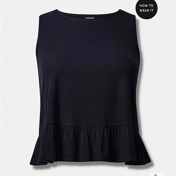 Torrid Black Texture Knit High Neck Ruffle Crop Top Sz 2X - Picture 2 of 8